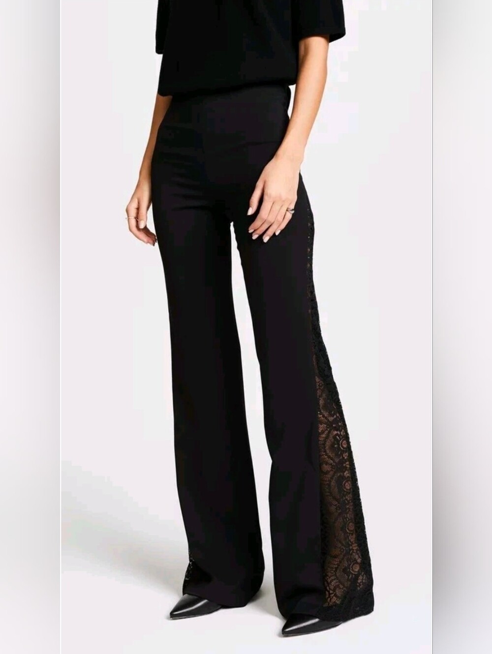 Alice + Olivia Black Flare Pants with Lace Side Panels